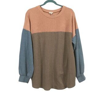 Lovely Melody Color Block Ribbed Loose Fit Balloon Sleeve Crew Neck Top XL USA